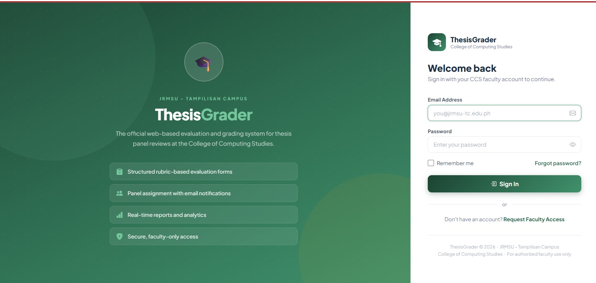 THESIS GRADER: A WEB-BASED EVALUATION AND GRADING SYSTEM FOR THESIS PANEL REVIEW IN THE COLLEGE OF COMPUTING STUDIES IN JOSE RIZAL MEMORIAL STATE UNIVERSITY – TAMPILISAN CAMPUS (JRMSU – TC)